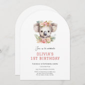 Koala leuke eerste verjaardag uitnodiging (Voorkant / Achterkant)