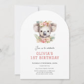 Koala leuke eerste verjaardag uitnodiging (Voorkant)