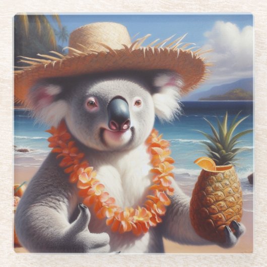 Koala Luau Glazen Onderzetter (Voorkant)