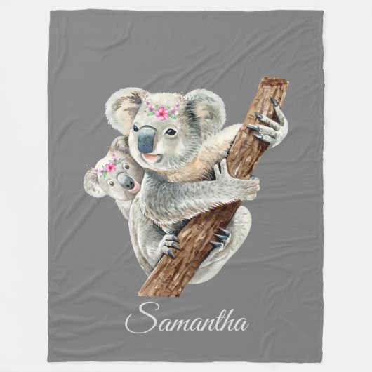 Koala Mama & Baby gepersonaliseerd Fleece Deken (Voorkant)