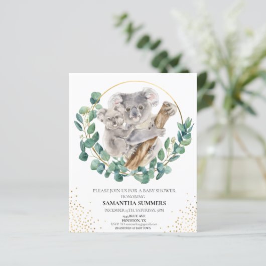 Koala mama en baby Waterverf baby shower (Staand voorkant)