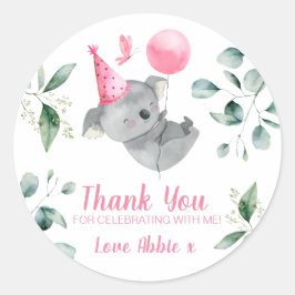 Koala Meisje Roze Verjaardag Favor Ronde Sticker