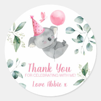 Koala Meisje Roze Verjaardag Favor Ronde Sticker