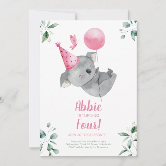 Koala meisje verjaardag kaart (Voorkant)