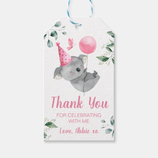Koala Meisje Verjaardagsfeestje Favor Bag Cadeaulabel (Voorkant)