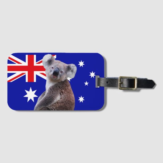 Koala met Australische vlag Achtergrond Bagagelabel (Voorkant (horizontaal))