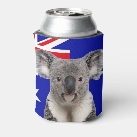 Koala met Australische vlag Achtergrond Blikjeskoeler (Blikje Achterkant)