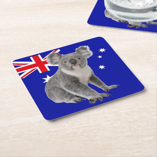 Koala met Australische vlag Achtergrond Kartonnen Onderzetters (Schuin)