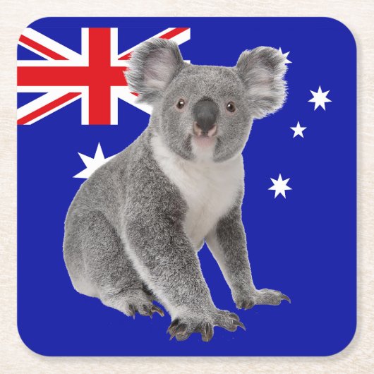 Koala met Australische vlag Achtergrond Kartonnen Onderzetters (Voorkant)