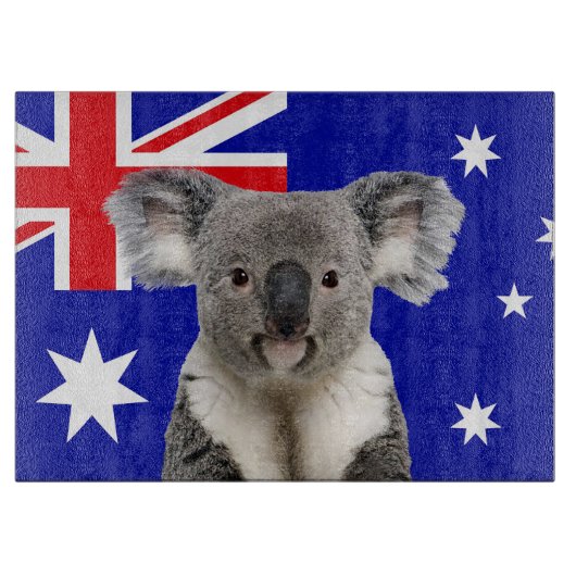 Koala met Australische vlag op achtergrond Snijplank (Voorkant)