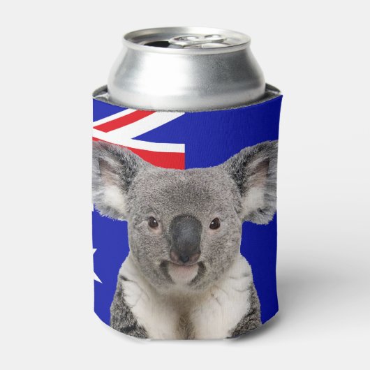 Koala met Australische vlag op de achtergrond Blikjeskoeler (Blikje Voorkant)