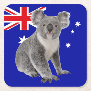 Koala met Australische vlag op de achtergrond Kartonnen Onderzetters