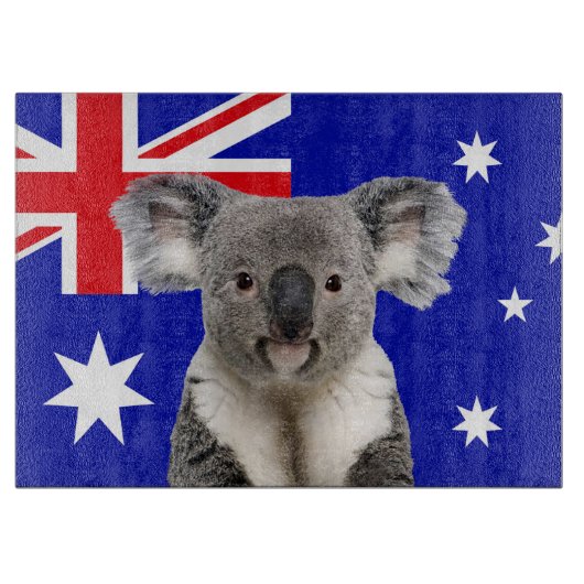 Koala met Australische vlag op de achtergrond Snijplank (Voorkant)