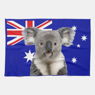 Koala met Australische vlag op de achtergrond Theedoek