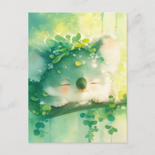 Koala met bladkroon in door de zon verlichte bos briefkaart (Voorkant)