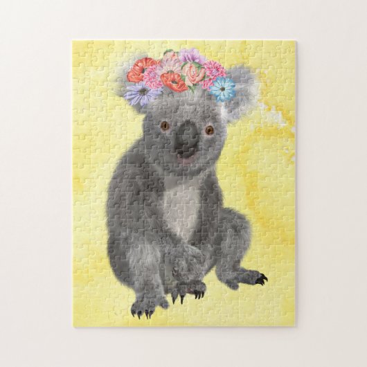 Koala met bloemenveer waterverf kunst legpuzzel (Verticaal)