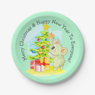 Koala met boom, 7" Australisch Kerstfeestfeestje Papieren Bordje