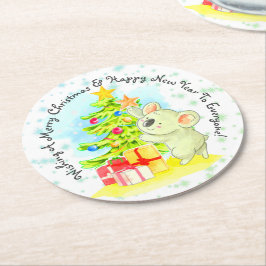 Koala met boom & Star Australian Kerstparty Ronde Kartonnen Onderzetter