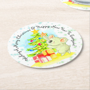 Koala met boom & Star Australian Kerstparty Ronde Kartonnen Onderzetter