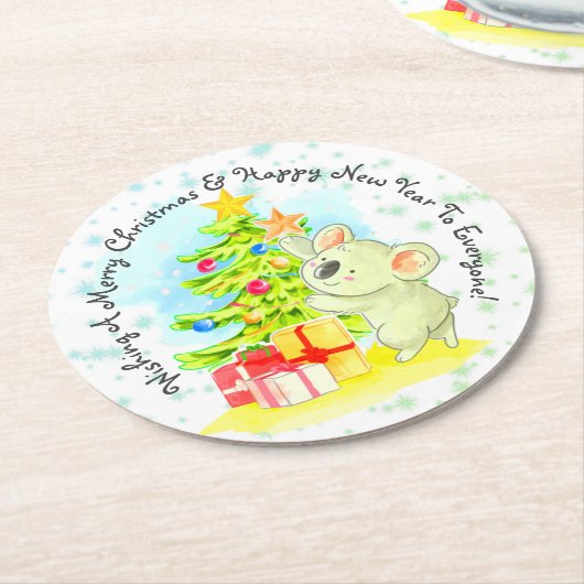 Koala met boom & Star Australian Kerstparty Ronde Kartonnen Onderzetter (Gebogen)