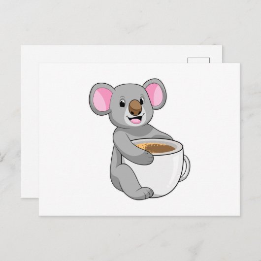 Koala met Coffee Cup Briefkaart (Voorkant / Achterkant)
