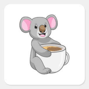 Koala met Coffee Cup Vierkante Sticker