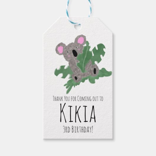 Koala met de hand getekend dier groene verjaardags cadeaulabel (Voorkant)