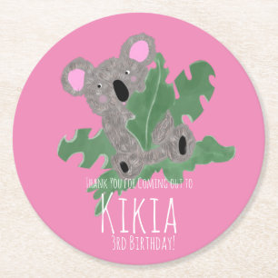 Koala met de hand getekende beer verjaardagsfeestj ronde kartonnen onderzetter
