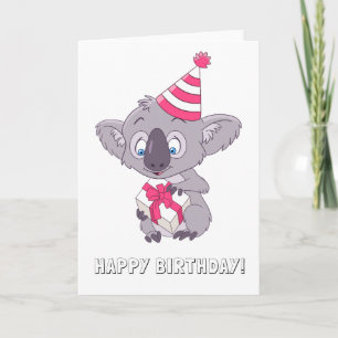 Koala met een verjaardagscadeau-cadeau kaart
