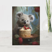 Koala met een verjaardagstaart bedankkaart (Voorkant)