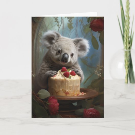 Koala met een verjaardagstaart bedankkaart (Voorkant)
