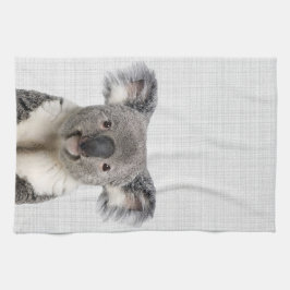 Koala met grijze Linen achtergrond Theedoek