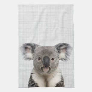Koala met grijze Linen achtergrond Theedoek