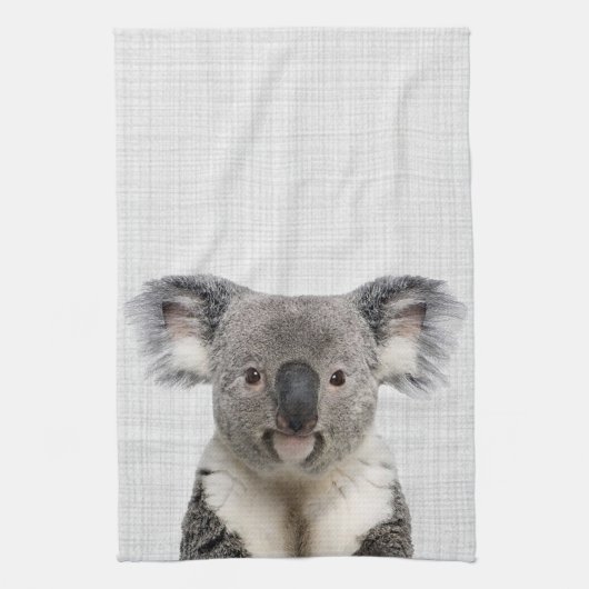 Koala met grijze Linen achtergrond Theedoek (Verticaal)