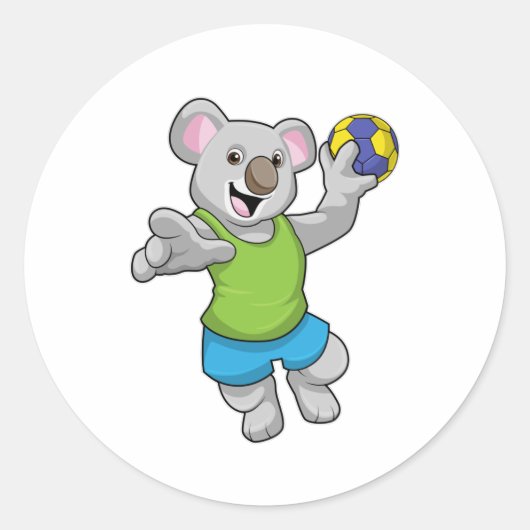 Koala met Handball Sports Ronde Sticker (Voorkant)