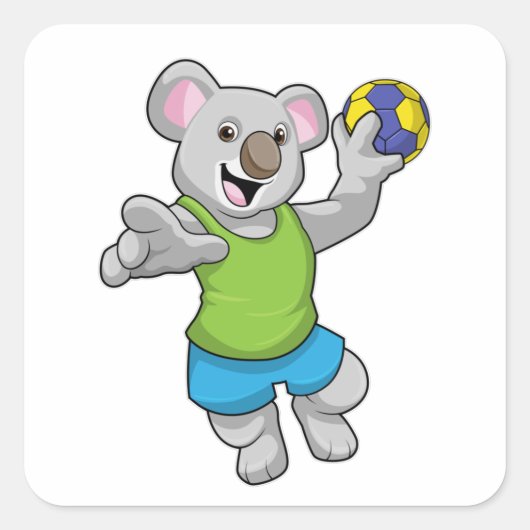 Koala met Handball Sports Vierkante Sticker (Voorkant)