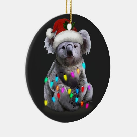 Koala met kerstlampjes als seizoen keramisch ornament (Rechts)