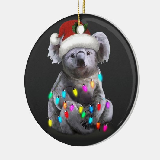 Koala met kerstlampjes als seizoen keramisch ornament (Links)