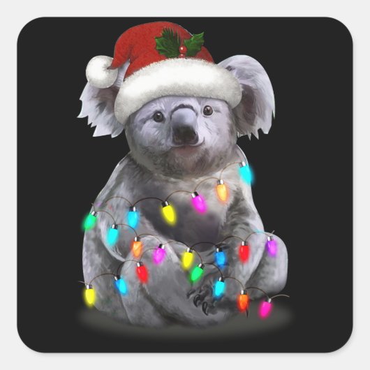 Koala met kerstlampjes als seizoen vierkante sticker (Voorkant)