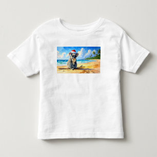 Koala met kerstmuts geniet van zon en branding kinder shirts