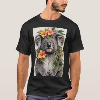 Koala met kleurrijke bloemen kroon illustratie t-shirt