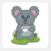 Koala met koffiebeker vierkante sticker (Voorkant)