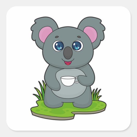 Koala met koffiebeker vierkante sticker (Voorkant)
