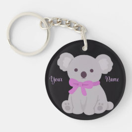 Koala met paarse strik Cute Kawaii op maat zwarte Sleutelhanger