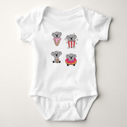 Koala met Snoep Kawaii Koalas met voedsel Romper (Voorkant)