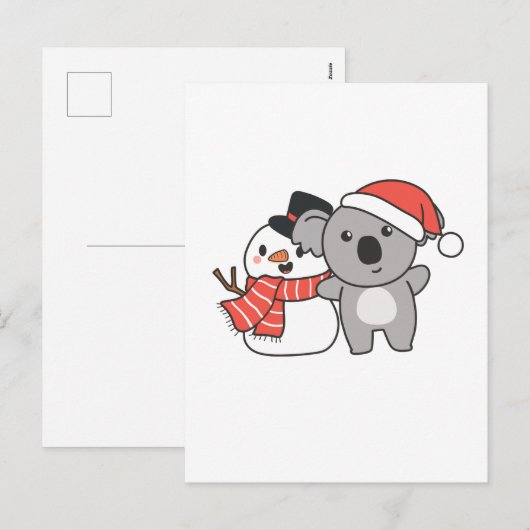 Koala met Snowman in de winter voor Kerstmis Feestdagenkaart (Voorkant / Achterkant)