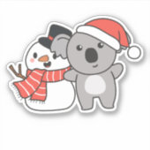 Koala met Snowman in de winter voor Kerstmis Sticker (Voorkant)