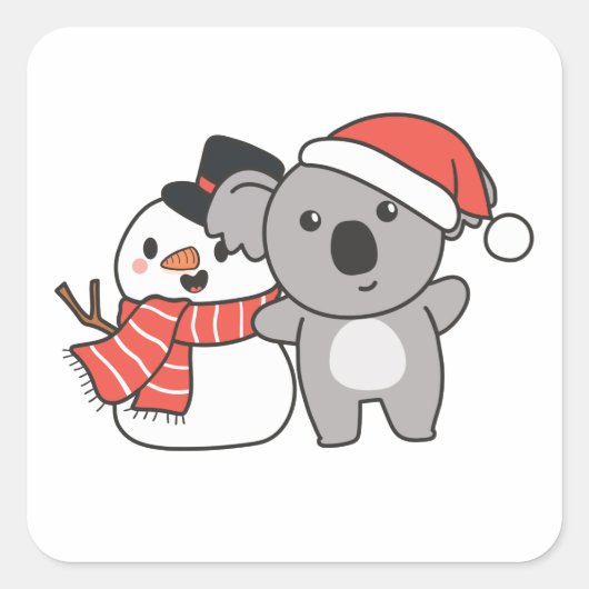 Koala met Snowman in de winter voor Kerstmis Vierkante Sticker (Voorkant)
