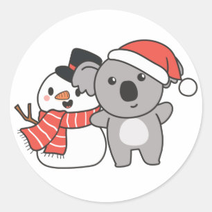 Koala met Snowman in de winter voor kerstmuziek Ronde Sticker