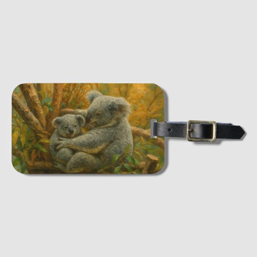 Koala-moeder en Joey in het herfstbladerdak Bagagelabel (Voorkant (horizontaal))